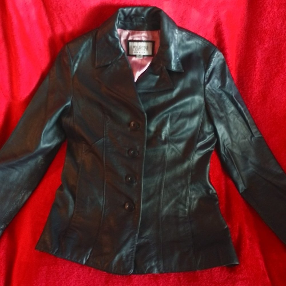 Vintage Wilsons Leather black soft 4 button leather suitcoat - M
